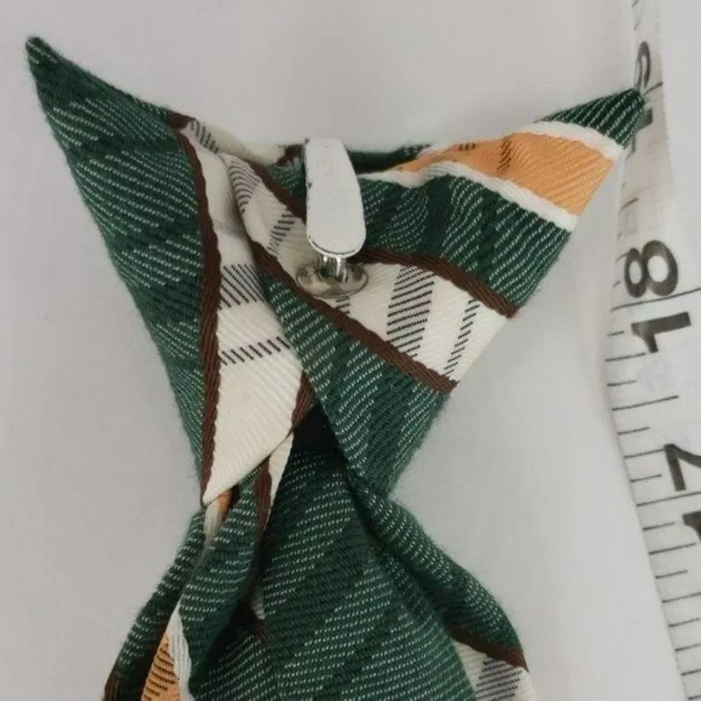 Snapper Vintage New Dead Stock Clip‎ on Tie green yellow white plaid 80's
